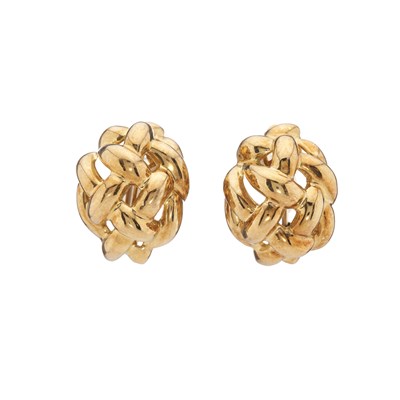 Lot 84 - A pair of 18ct gold openwork clip earrings
