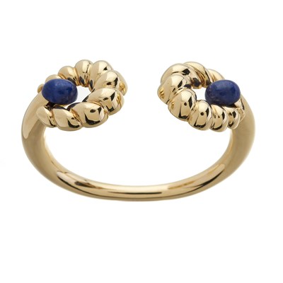 Lot 59 - An 18ct gold lapis lazuli hinged bangle bracelet