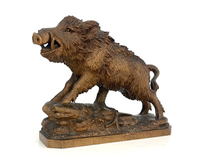 Lot 298 - A Black Forest carved wood figure of a boar,...