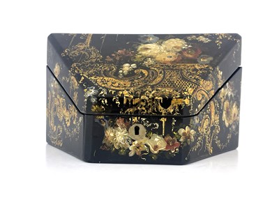 Lot 227 - A mid-Victorian papier mache stationery casket,...