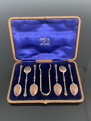 Lot 152 - Norway. A cased set of Victorian silver gilt...