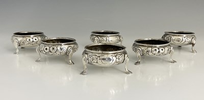 Lot 201 - A set of six Victorian silver salts, each of...