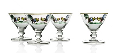 Lot 615 - A set of four Art Deco enamelled glass...