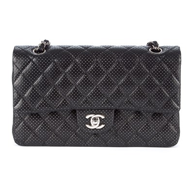 Lot 49 - Chanel, a black perforated Medium Double Flap...