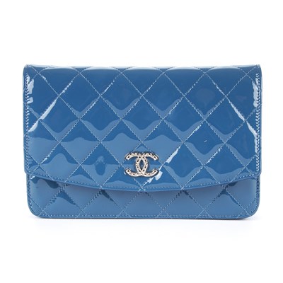 Lot 59 - Chanel, a blue patent leather Wallet On Chain...