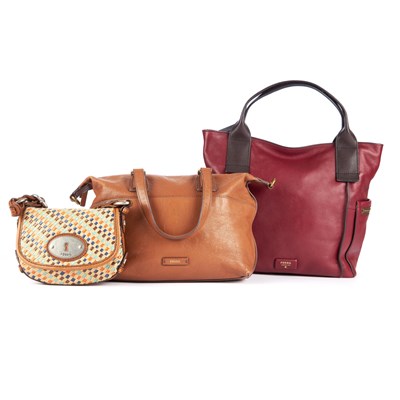 Lot 113 - Fossil, five handbags, to include a burgundy...