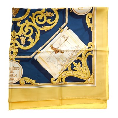 Lot 178 - Hermes, a L'Auberge du Cheval Blanc silk scarf,...