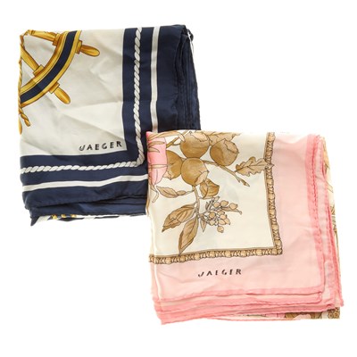 Lot 185 - Jaeger, four silk scarves, two include a pink...