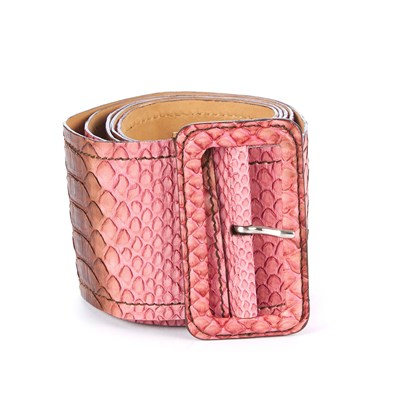 Lot 300 - Prada, a rose pink python skin belt, stamped...