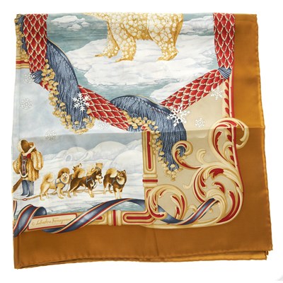 Lot 329 - Salvatore Ferragamo, a silk scarf, depicting a...