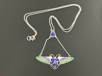 Lot 208 - Charles Horner, an Arts and Crafts silver and enamelled pendant, Chester 1908