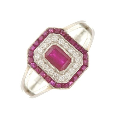 Lot 377 - An 18ct gold ruby and brilliant-cut diamond...