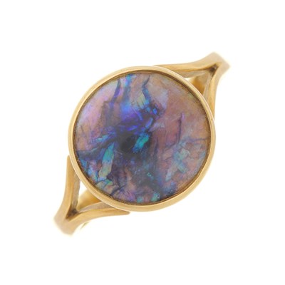 Lot 386 - An 18ct gold black opal cabochon single-stone...