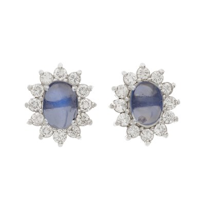 Lot 390 - A pair of moonstone cabochon and brilliant-cut...