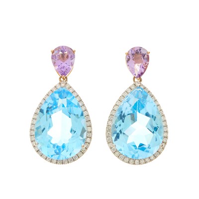 Lot 392 - A pair of 18ct gold blue topaz and...