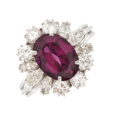 Lot 397 - An unheated Thai ruby and vari-cut diamond...