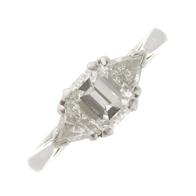 Lot 398 - A platinum vari-cut diamond three-stone ring,...