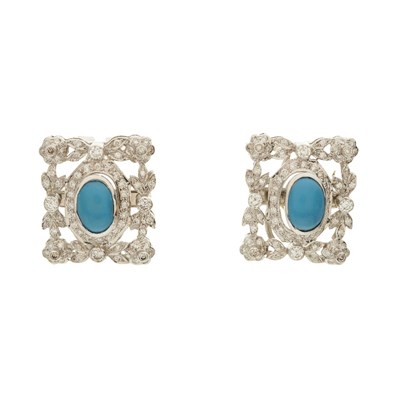Lot 406 - A pair of 18ct gold turquoise cabochon...