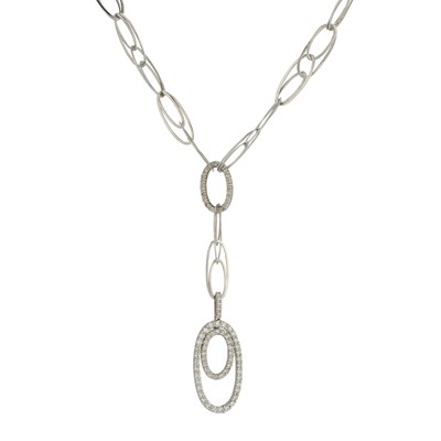 Lot 407 - An 18ct gold fancy-link necklace, suspending a...