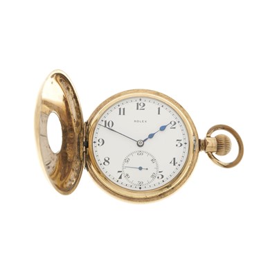 Lot 434 - Rolex, a gold plated half hunter pocket watch,...