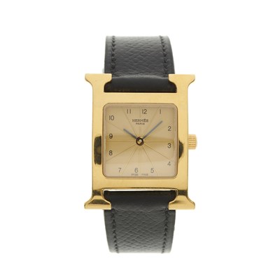 Lot 440 - Hermes, a gold plated Heure H wrist watch,...