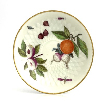 Lot 814 - A Chelsea gold anchor botanical saucer, circa...