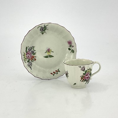 Lot 806 - A Worcester polychrome fluted coffee cup and...