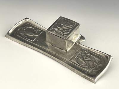 Lot 755 - Archibald Knox for Liberty and Co., a Tudric Art and Crafts pewter inkwell