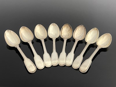 Lot 41 - A set of eight Victorian silver dessert spoons,...