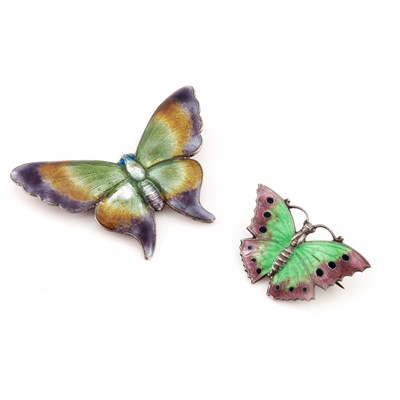 Lot 295 - Two silver and enamelled butterfly brooches,...