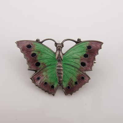Lot 295 - Two silver and enamelled butterfly brooches,...