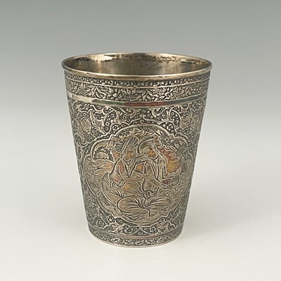 Lot 134 - An Asian silver-coloured metal beaker, of...