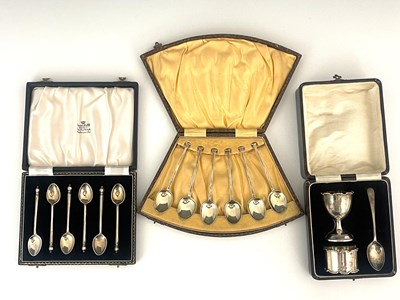 Lot 224 - A group of cased hallmarked silver, to include...