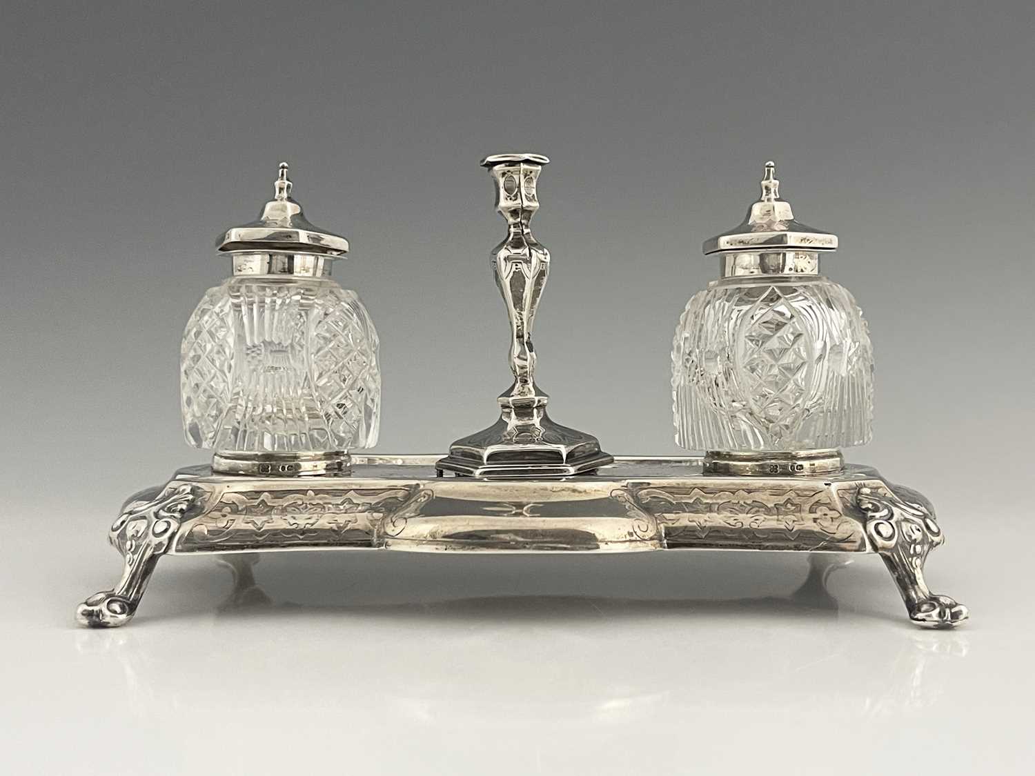 Lot 48 - A Victorian silver desk stand or inkstand, of...