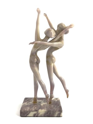 Lot 754 - Istvan Komaromy, a glass lampwork figure group,...