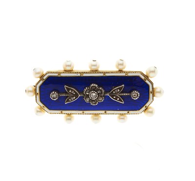 Lot 2 - A 19th century gold, diamond, seed pearl and enamel floral brooch
