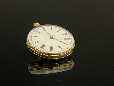 Lot 63 - An 18 carat gold pocket watch, white enamelled...