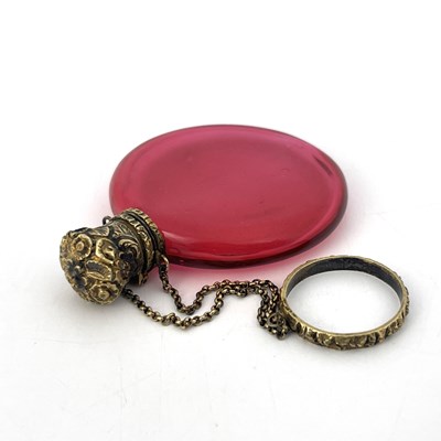 Lot 77 - A Victorian silver gilt and cranberry glass...