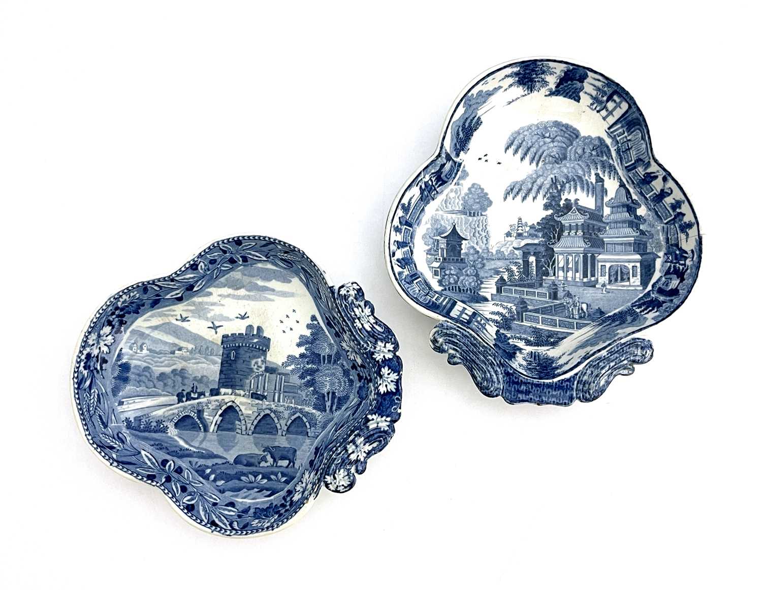 Lot 813 - Two Spode blue and white strawberry dishes,...