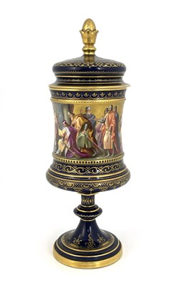 Lot 689 - A Vienna porcelain pedestal cup and cover,...