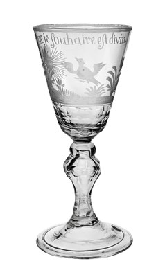 Lot 438 - A Continental hollow baluster wine glass,...