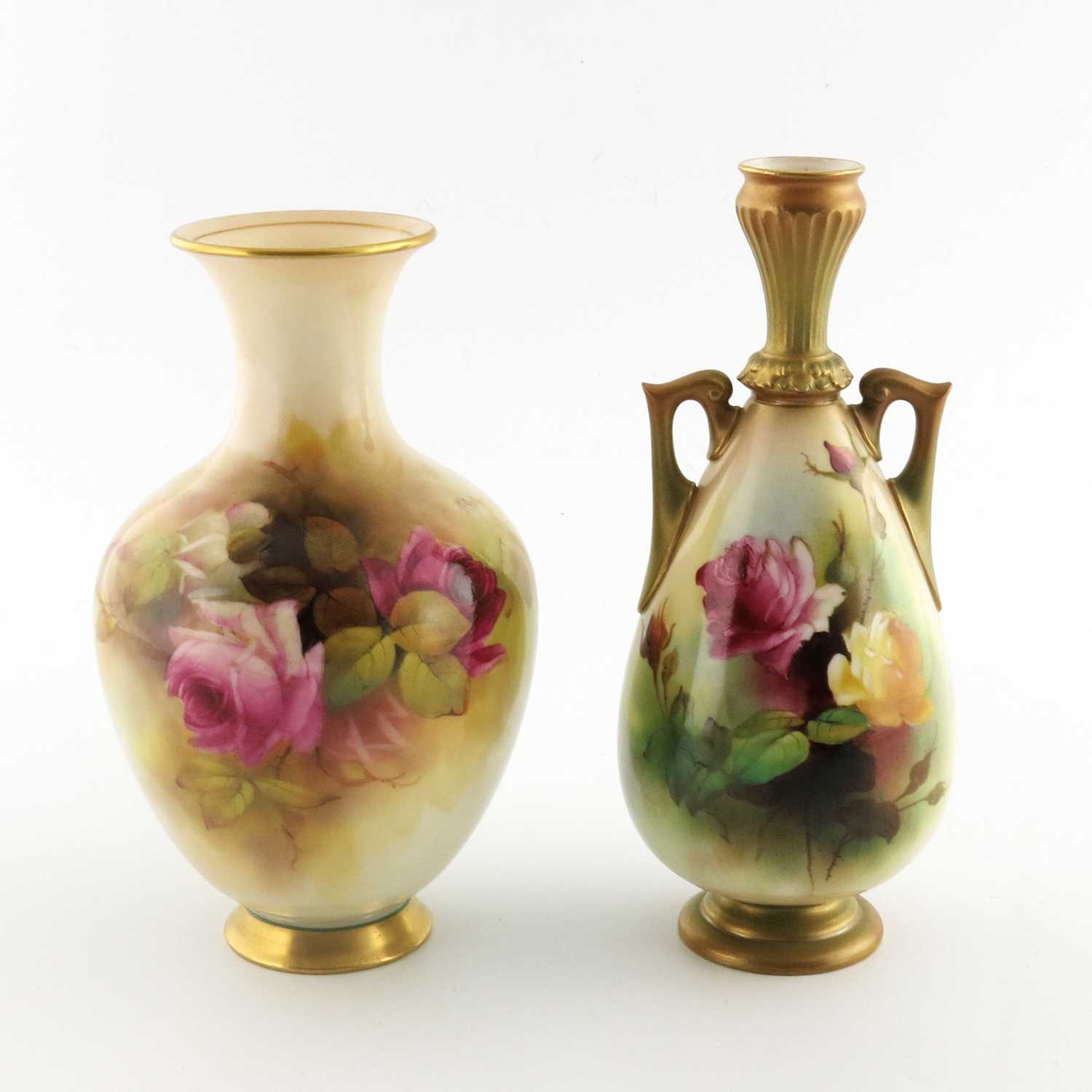 Lot 1055 - R Austin for Royal Worcester, two rose painted...