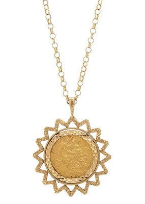 Lot 27 - Edward VII, a half sovereign coin pendant, with chain