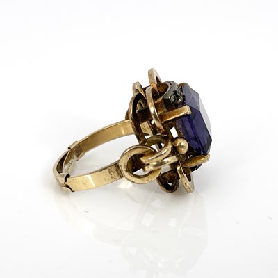 Lot 39 - A yellow gold synthetic sapphire and white...