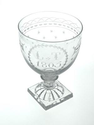 Lot 442 - A George III glass rummer, 1805, the ogee bowl...