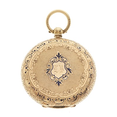 Lot 218 - A late 19th century 14ct gold enamel open face pocket watch