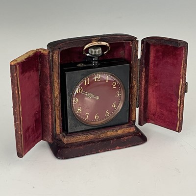 Lot 510 - A chiming miniature desk or travel clock,...