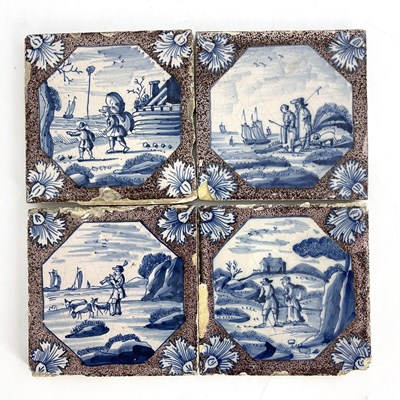 Lot 836 - A set of four London Delft tiles, circa 1750 (4)