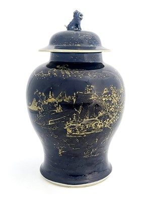 Lot 491 - A Chinese blue ground temple jar and cover,...