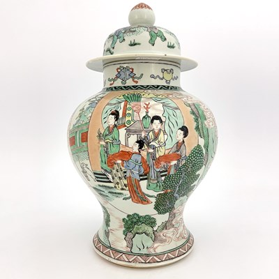 Lot 409 - A Chinese famille verte vase and cover,...